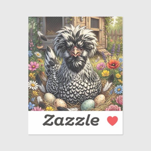 Schattige zwart-witte Poolse kip Sticker (Vel)