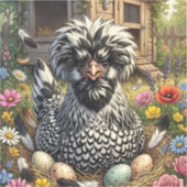 Schattige zwart-witte Poolse kip Sticker (Voorkant)