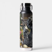 Schattige zwart-witte Poolse kip Waterfles (Voorkant)