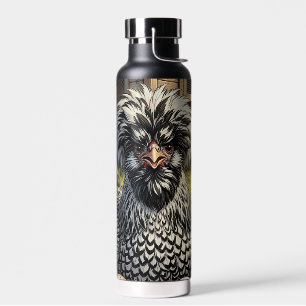Schattige zwart-witte Poolse kip Waterfles