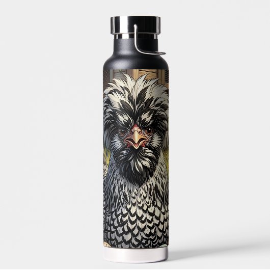 Schattige zwart-witte Poolse kip Waterfles (Links)