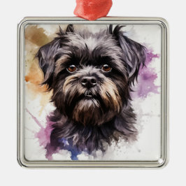 SCHATTIGE ZWARTE AFFENPINSCHER PUPPY HOND METALEN ORNAMENT