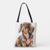 SCHATTIGE ZWARTE & BRUINE TECKEL PUPPY HOND TOTE BAG (Achterkant)