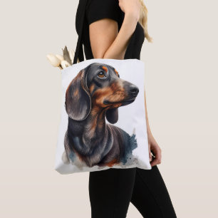 SCHATTIGE ZWARTE & BRUINE TECKEL PUPPY HOND TOTE BAG