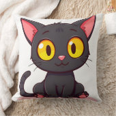 Schattige Zwarte Cartoon Kat Kussen (Deken)