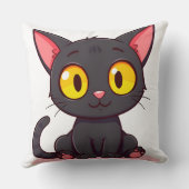 Schattige Zwarte Cartoon Kat Kussen (Achterkant)