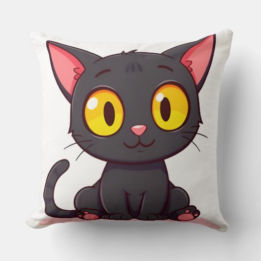 Schattige Zwarte Cartoon Kat Kussen (Voorkant)