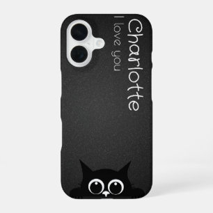 Schattige zwarte cartoon katten naam houtskool iPhone 16 hoesje