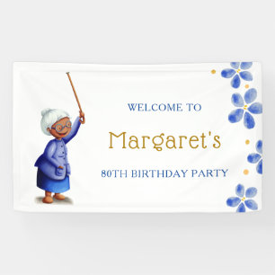 Schattige Zwarte Dame Bloemige 80ste Verjaardag Spandoek