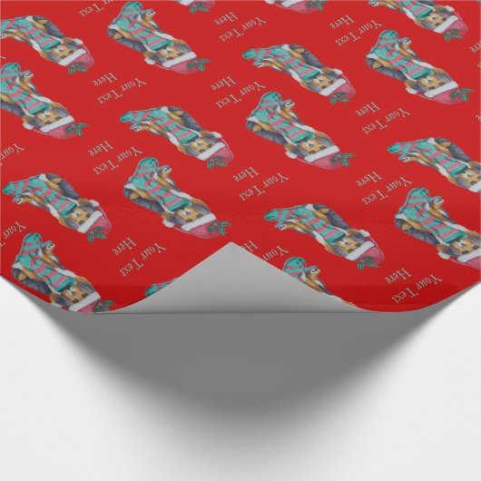 schattige zwarte en bruine kersthond cadeaupapier (Hoek)