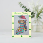 schattige zwarte en bruine pupil gekleed voor kers feestdagenkaart (Staand voorkant)