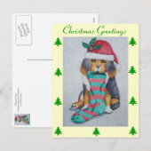 schattige zwarte en bruine pupil gekleed voor kers feestdagenkaart (Voorkant / Achterkant)