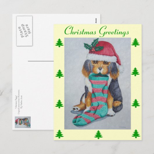 schattige zwarte en bruine pupil gekleed voor kers feestdagenkaart (Voorkant / Achterkant)