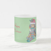 schattige zwarte en bruine pupil gekleed voor kers matglas koffiemok (Voorkant rechts)