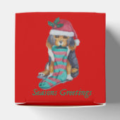 schattige zwarte en bruine puppy met kerstmis bedankdoosjes (Bovenkant)