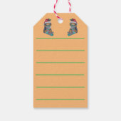 schattige zwarte en bruine puppy met kerstmis cadeaulabel (Achterkant)