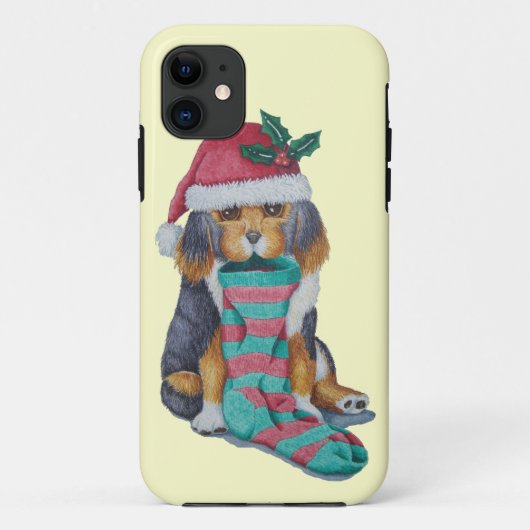 schattige zwarte en bruine puppy met kerstmis Case-Mate iPhone case (Achterkant)