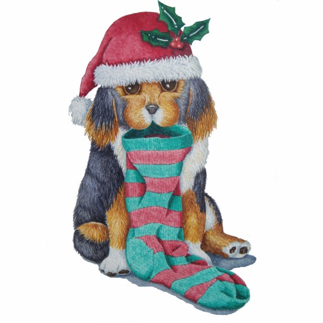 schattige zwarte en bruine puppy met kerstmis fotobeeldje ornament (Voorkant)