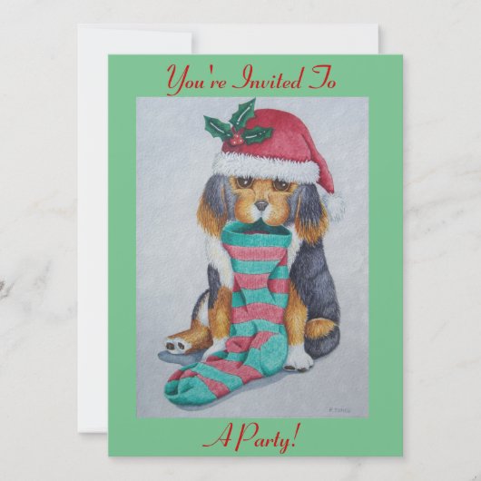 schattige zwarte en bruine puppy met kerstmis kaart (Voorkant)