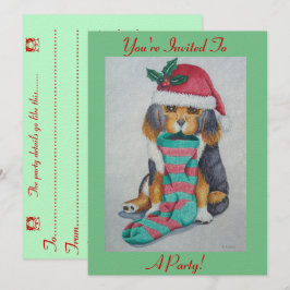 schattige zwarte en bruine puppy met kerstmis kaart