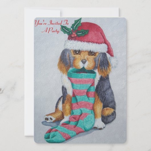 schattige zwarte en bruine puppy met kerstmis kaart (Voorkant)