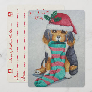 schattige zwarte en bruine puppy met kerstmis kaart
