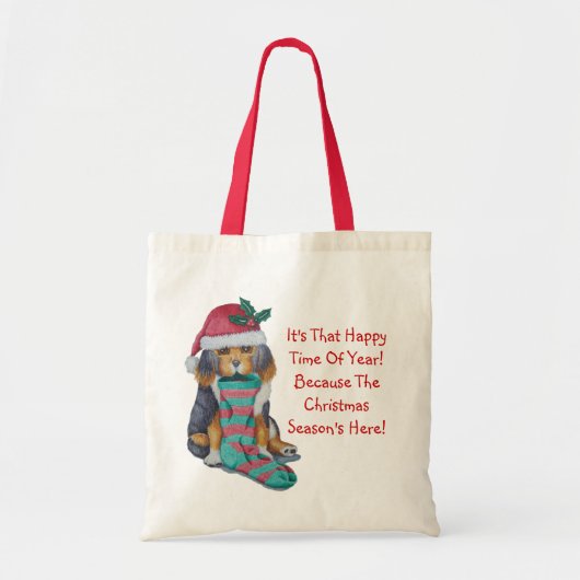 schattige zwarte en bruine puppy met kerstmis tote bag (Voorkant)