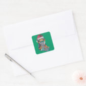 schattige zwarte en bruine puppy met kerstmis vierkante sticker (Envelop)