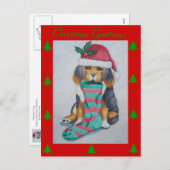 schattige zwarte en bruine puppy ' s op kerst feestdagenkaart (Voorkant / Achterkant)