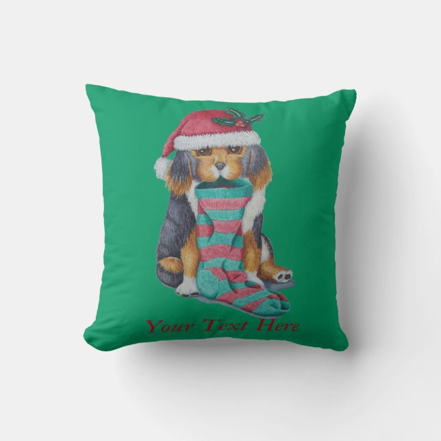 schattige zwarte en bruine puppy voor kerstmis kussen (Voorkant)