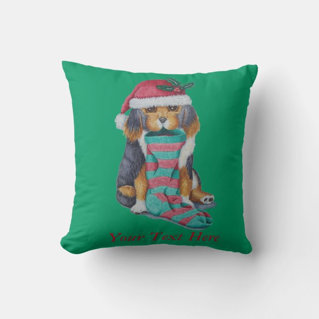 schattige zwarte en bruine puppy voor kerstmis kussen (Voorkant)