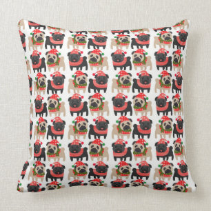 Schattige-zwarte en Fawn-kerstpuggen Kussen