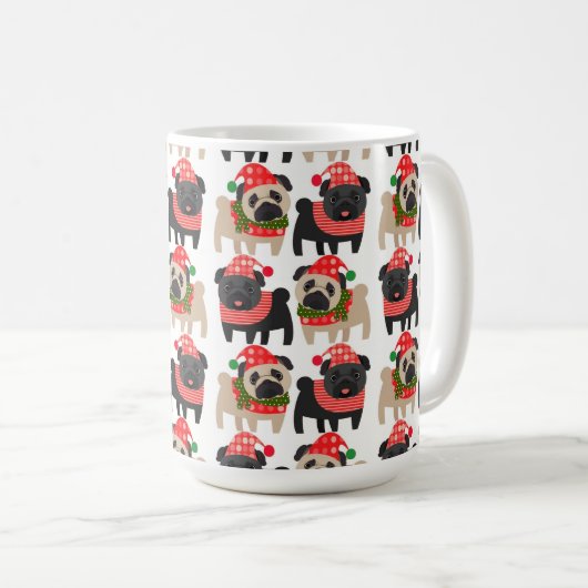 Schattige zwarte en gevierde kersttuggen koffiemok (Voorkant rechts)