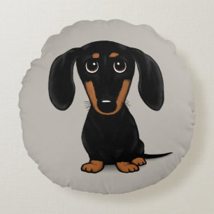 Schattige zwarte en lichtbruine dachshond cartoon rond kussen