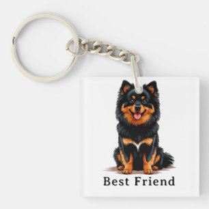 Schattige zwarte en lichtbruine Pomeranian pup Sleutelhanger