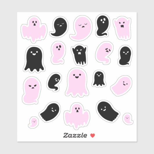 Schattige zwarte en roze geesten sticker (Vel)