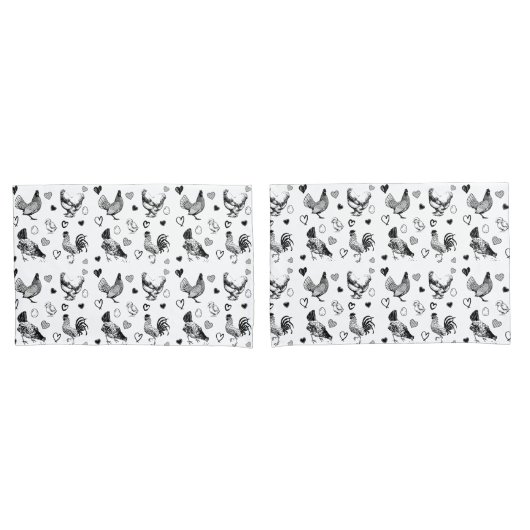 Schattige Zwarte en Witte Cartoon Kippen Kussensloop (Voorkant-Set)