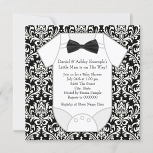 Schattige Zwarte en Witte Damast Baby Shower Kaart