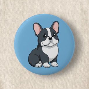 Schattige zwarte en witte Franse Bulldog Puppy op Ronde Button 5,7 Cm