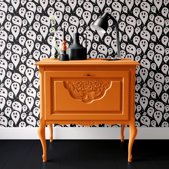 Schattige Zwarte en Witte Geest Halloween Behang (Creator heeft geüpload)