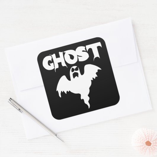 Schattige Zwarte En Witte Geest Vierkante Sticker (Envelop)