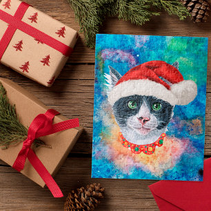 Schattige Zwarte En Witte Katten Vakantie Kerstcad Legpuzzel
