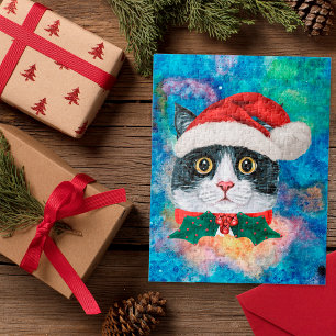 Schattige Zwarte en Witte Katten Vakantie Kerstcad Legpuzzel