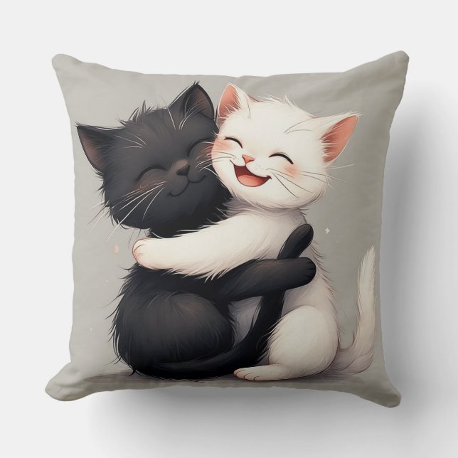 Schattige Zwarte en Witte Kittens Kussen (Voorkant)