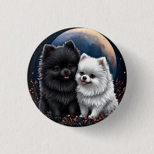 Schattige zwarte en witte Pomeranian puppy's Ronde Button 3,2 Cm