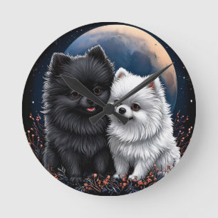 Schattige zwarte en witte Pomeranian puppy's Ronde Klok