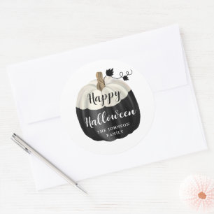 Schattige Zwarte En Witte Pompoen Fijne Halloween Ronde Sticker