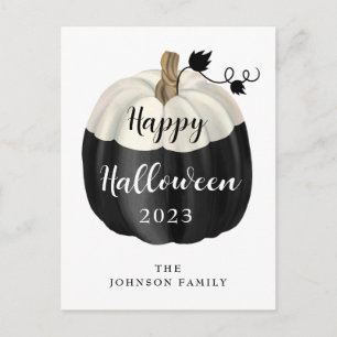 Schattige Zwarte En Witte Pompoen Gelukkig Hallowe Briefkaart