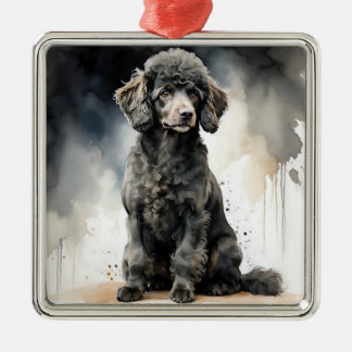SCHATTIGE ZWARTE FRANSE POEDEL PUPPY DOG METALEN ORNAMENT