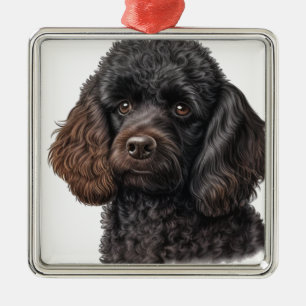 SCHATTIGE ZWARTE FRANSE POEDEL PUPPY DOG METALEN ORNAMENT